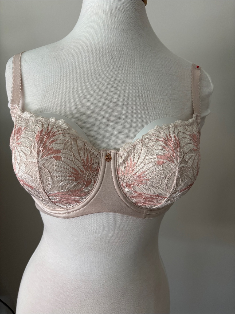 Lace-Embroidered Underwire Bra in Light Pink